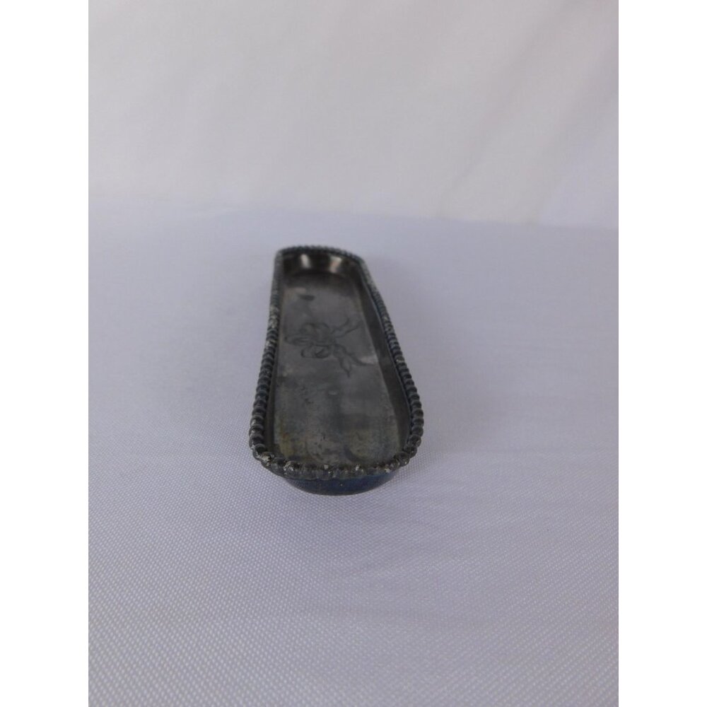 Vintage Small Metal Beaded Edge Bow Trinket Ring Tray Vanity Decor Dish